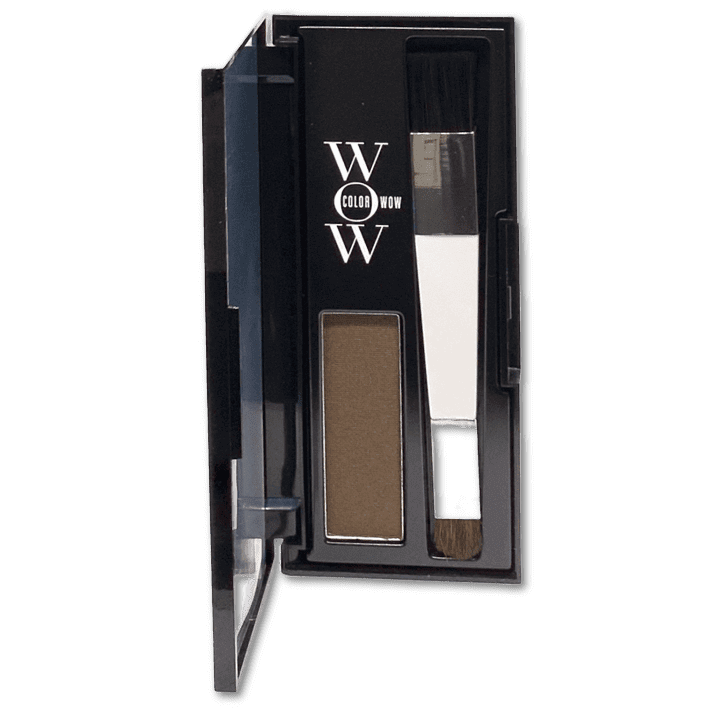 Opened Container Of Colorwow. Medium Brown powder touchup and application brush