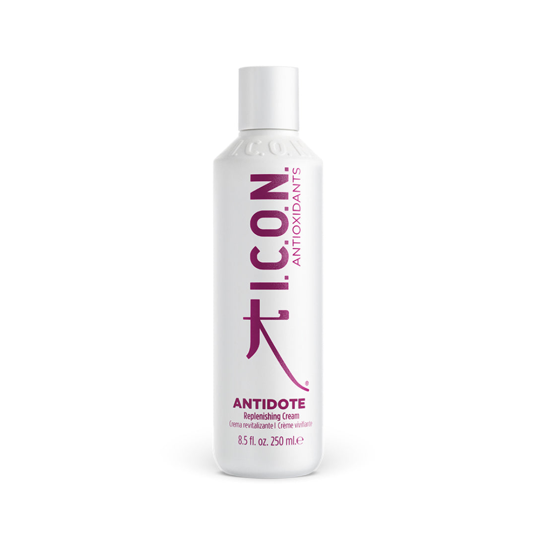 White bottle of Icon Antidote on a white background