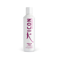 A white 250ml bottle of I.C.O.N. Fully Antioxidant Shampoo by Industry Beauty Supply, a gluten-free volumizing shampoo, features a white cap and magenta label text.