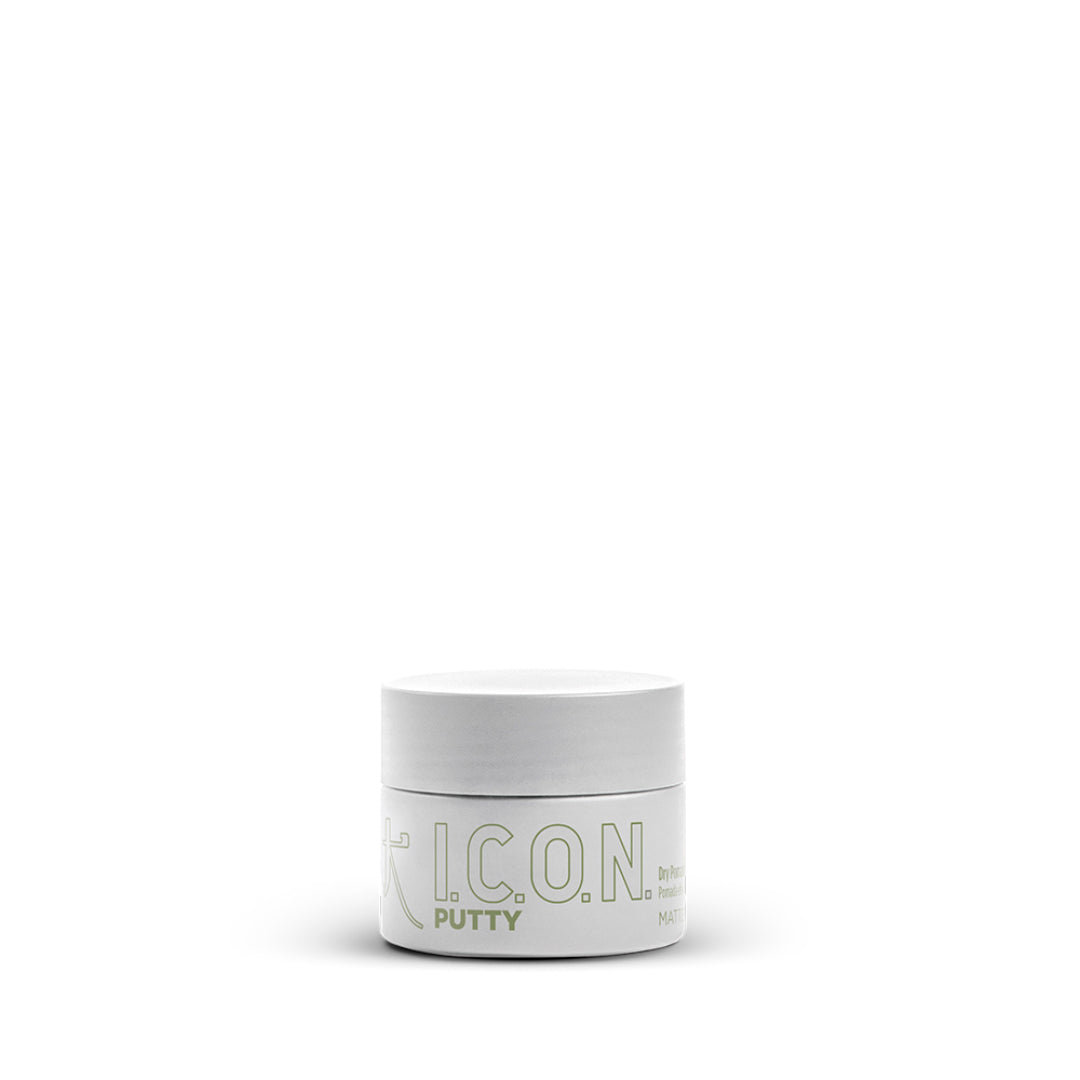 White jar of I.C.O.N. Putty on a white background